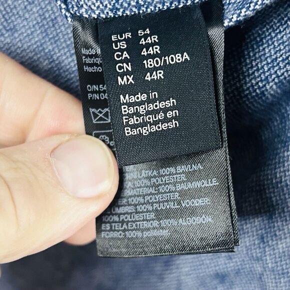 H&M 44R Slim Fit Chambray Sport Coat Elbow Patches Blue Cotton Two Button Vented - Picture 4 of 8